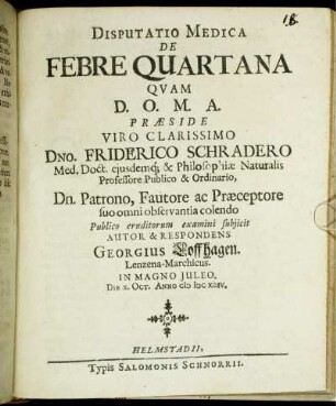 Disputatio Medica De Febre Quartana