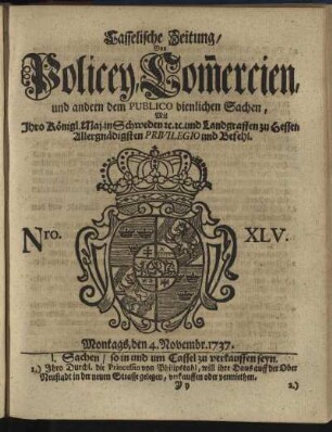 Nro. XLV, Montags, den 4. Novembr 1737