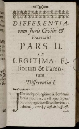 Pars II. De Legitima Filiorum & Parentum.