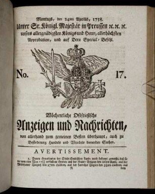 No. 17. Montags, den 24ten Aprilis, 1758.