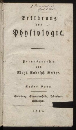 Bd.1: Erklärung der Physiologie. Erster Band