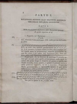 Parte I. Riflessioni Intorno alle Soluzioni Algebraiche delle Equazioni Generiche.