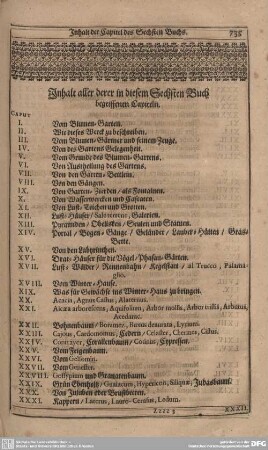 Inhalt aller derer in diesem Sechsten Buch begriffenen Capiteln.