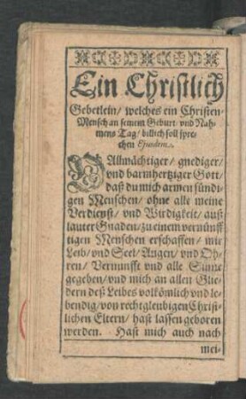 Ein Christlich Gebetlein ...