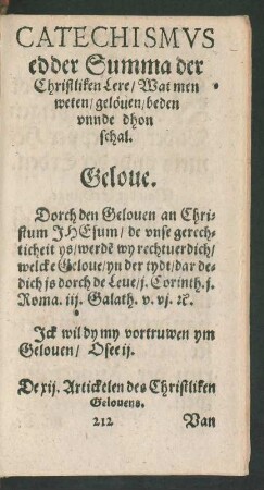 Catechismus edder Summa der Christliken Lere/ Wat men weten/ gelöven/ beden unde dhon schal.