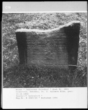 Grabstein der Rebekka, Tochter des Salomon Blün (gestorben 1844.12.13)
