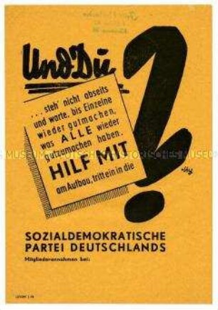 Flugblatt mit Mitgliederwerbung für die SPD