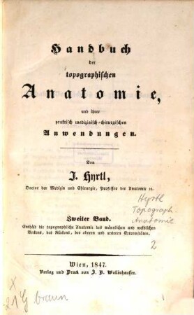 Handbuch der topographischen Anatomie und ihrer praktisch medizinisch-chirurgischen Anwendungen, 2. Enthält die topographische Anatomie des männlichen und weiblichen Beckens, des Rückes, der oberen und unteren Extremitäten