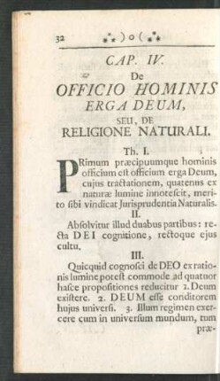 Cap. IV. De Officio Hominis Erga Deum, Seu, De Religione Naturali.