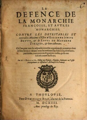 La Defense de la monarchie francoise