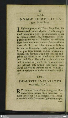 LXI. Numae Pompilii Leges, Sylvestres