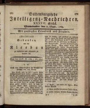 XXXVII. Stück. Sonnabends: den 12. Sept., 1789.