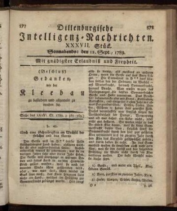 XXXVII. Stück. Sonnabends: den 12. Sept., 1789.
