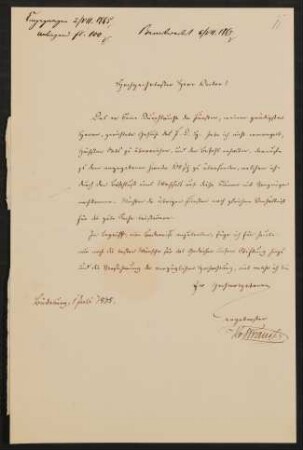 Brief von Viktor von Strauss und Torney an Otto Volger vom 01.07.1865
