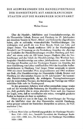 Die Auswirkungen der Handelsverträge der Hansestädte mit amerikanischen Staaten auf die Hamburger Schiffahrt