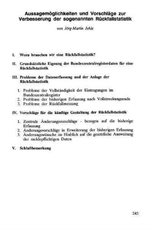 245-264, Aussagemöglichkeiten und Vorschläge zur Verbesserung der sogenannten Rückfallstatistik