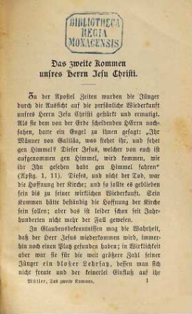 Das zweite Kommen unsres Herrn Jesu Christi : [Umschlagtitel.]