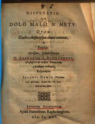 Dispvtatio De Dolo Malo & Metv