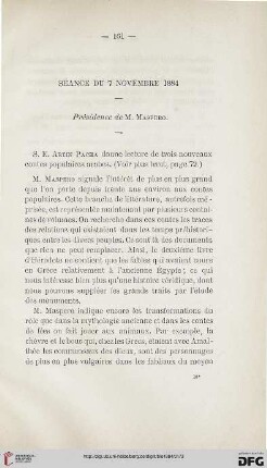 Séance du 7 Novembre 1884