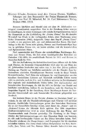 Glade, Dieter :: Bremen und der Ferne Osten, (Veröffentlichungen aus dem Staatsarchiv der Freien Hansestadt Bremen, 34) : Bremen, Schünemann, 1966