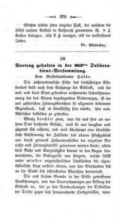 59. Vortrag gehalten in der 363sten Deliberations-Versammlung. : Vom Wasserbaudirector Hübbe.