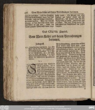 Das CXLVIII. Capitel. Vom Wein-Keller und denen Verrichtungen darinnen.