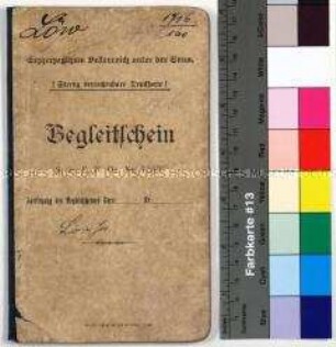 Begleitschein des Erzherzogtums Österreich unter der Enns für den Saison- und Fabrikarbeiter Josef Löw aus Schlesien