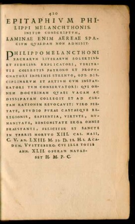 Epitaphium Philippi Melanchthonis.