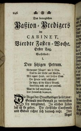 Des beweglichen Paßion-Predigers im Cabinet, Vierdte Fasten-Woche.