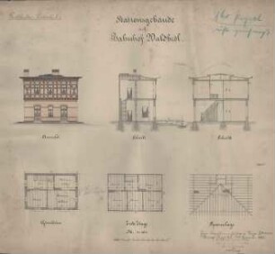 Waldbröl, Bahnhof: Nicht verwirklichter Entwurf des Empfangsgebäudes. Coloriert.