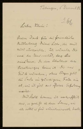 Nr. 266 Brief von Alexander von Brill an Felix Klein. Tübingen, 6.12.1885