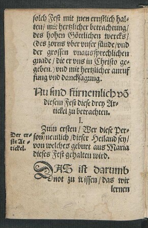 Nu sind fürnemlich von diesem Fest diese drey Artickel zu betrachten.