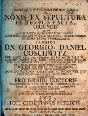 Dissertatio Inauguralis Physico-Medica De Noxis Ex Sepultura In Templis Facta, Oriundis