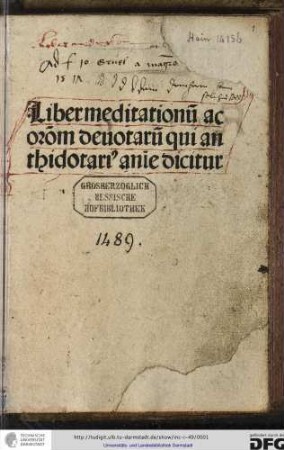 Liber meditationum ac orationum devotarum qui Antidotarius animae dicitur