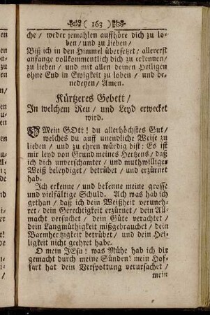 Kürtzeres Gebett/ In welchem Reu/ und Leyd erwecket wird