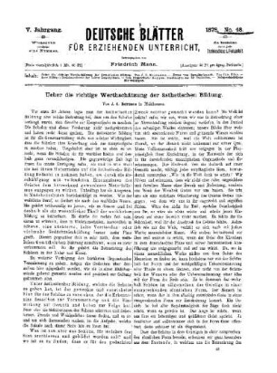 Ueber die richtige Werthschätzung der ästhetischen Bildung