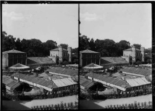 Karlsruhe Orangerie Ansicht nach Nordosten Gewächshäuser und Torbau