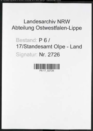 Sterberegister Standesamt Olpe-Land