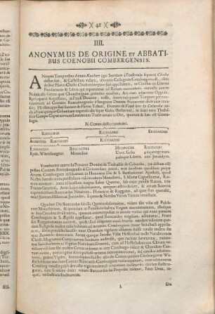 IIII. Anonymus De Origine Et Abbatibus Coenobii Combergensis.