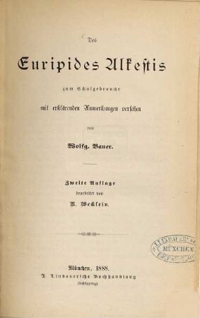 Des Euripides Alkestis : zum Schulgebrauche