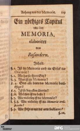 Anhang von der Memorie.