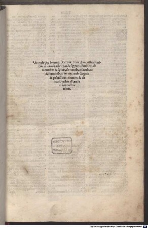 Genealogiae Ioannis Boccatii : cum demonstrationibus in formis arborum designatis