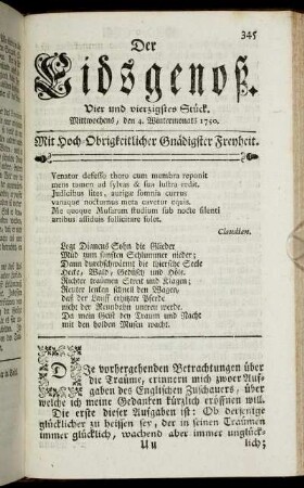 Vier und vierzigstes Stück. Mittwochens, den 4. Wintermonats 1750.