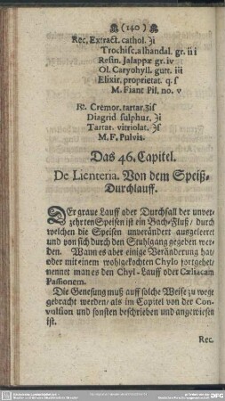 Das 46. Capitel. De Lienteria. Von dem Speiß-Druchlauff