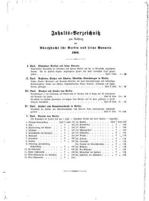 Inhalts= Verzeichniß zum Nachtrag des Adreßbuchs für Berlin und seine Vororte 1901