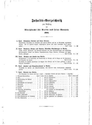 Inhalts= Verzeichniß zum Nachtrag des Adreßbuchs für Berlin und seine Vororte 1901