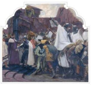 Skizzen zu dem Zyklus in der Alten Aula der Universität — Kaiser Friedrich II. entläßt nach Preußen ziehende Deutschordensritter (1236)
