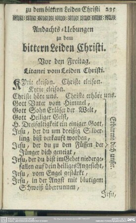Andachts-Uebungen zu dem bittern Leiden Christi