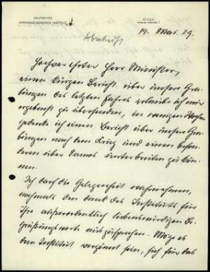 E. Buschor an unbenannten Minister