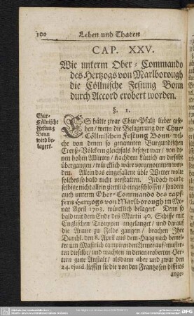 Cap. XXV. Wie unterm Ober-Commando des Hertzogs von Marlborough die Cöllnische Festung Bonn durch Accord erobert worden